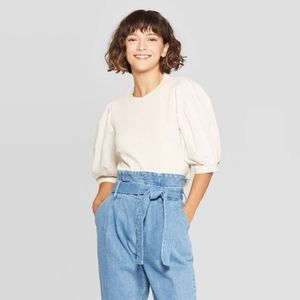 WHO WHAT WEAR puff elbow sleeve crewneck t-shirt